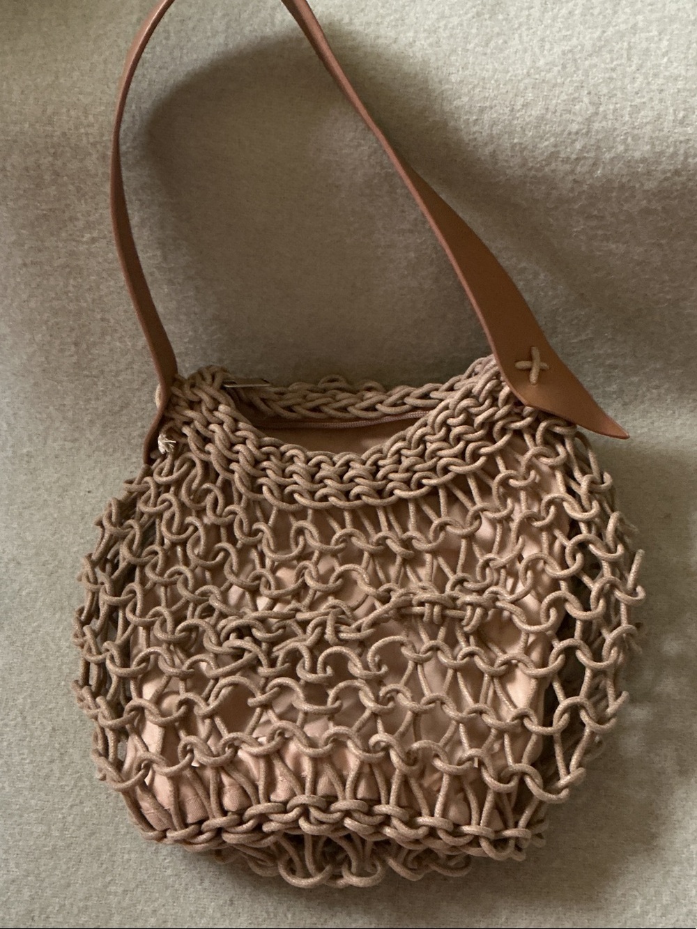 Braided Knit Shoulder Bag in Nude Tan